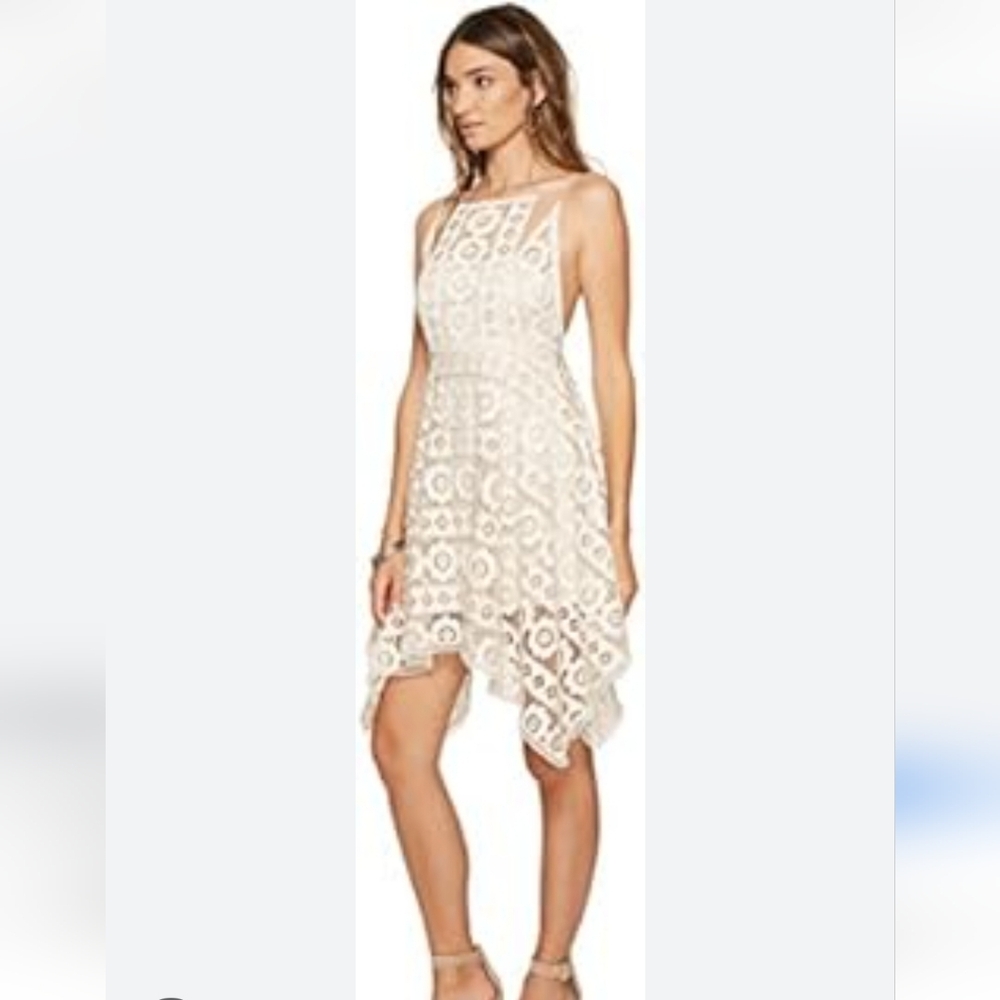 FREE PEOPLE Just Like Honey Boho Cream Lace Hankerchief Hem Festival Dress NWT